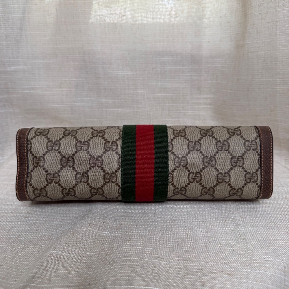 Vintage Gucci Clutch GG Supreme Web Sherry Line Stripe Brown Leather Canvas Bag - Picture 5 of 13